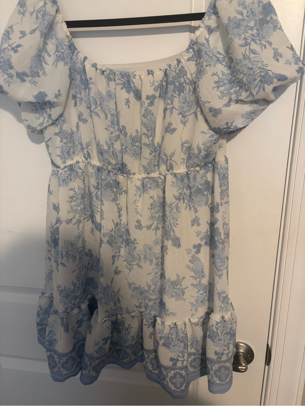 Blue Floral Puff Sleeve Mini Dress